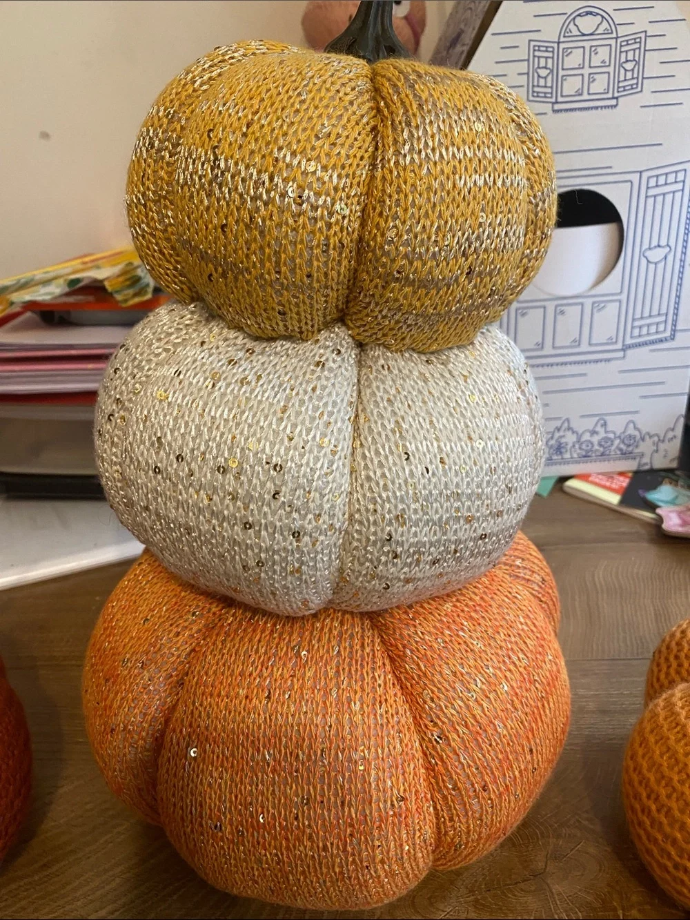 Kirklands Knit Decorative Pumpkins in Cream, Orange, Rust, Yellow